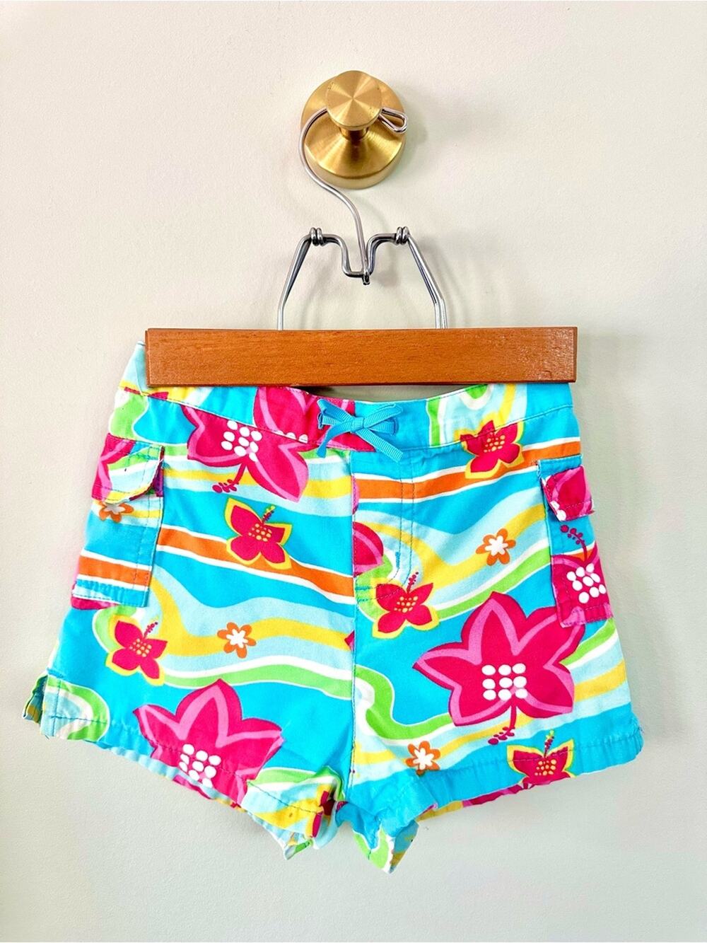Vintage Circo Girls 5T Tropical Floral Cargo Shorts Y2K Cotton